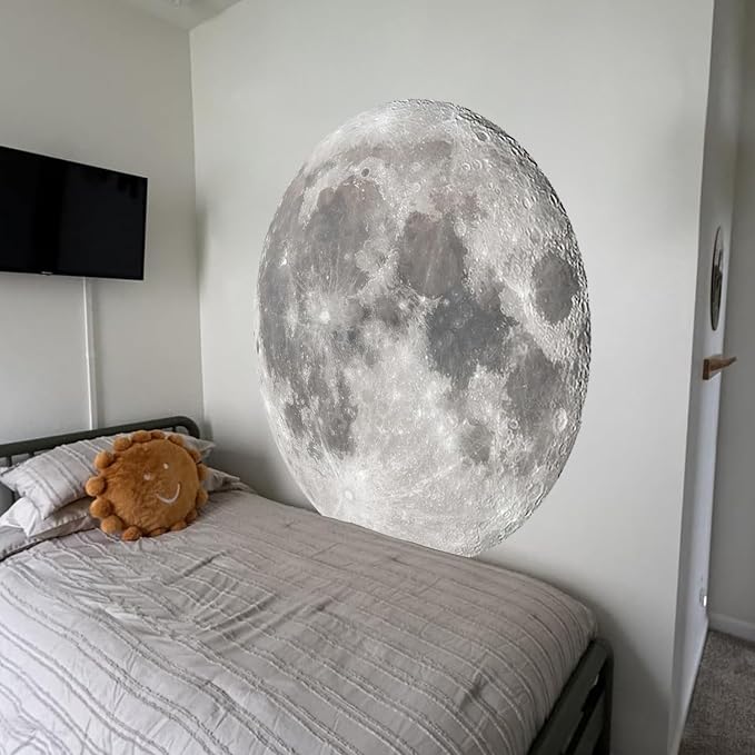 Vancoup 6 Sheets Huge Glow in The Dark Green Moon Wall Stickers Home Decor | Luminous Full Moon Decals Peel & Stick Wall Decor for Kids Room Bedroom Living Room(51.18 inches × 50.39 inches) - Image 4