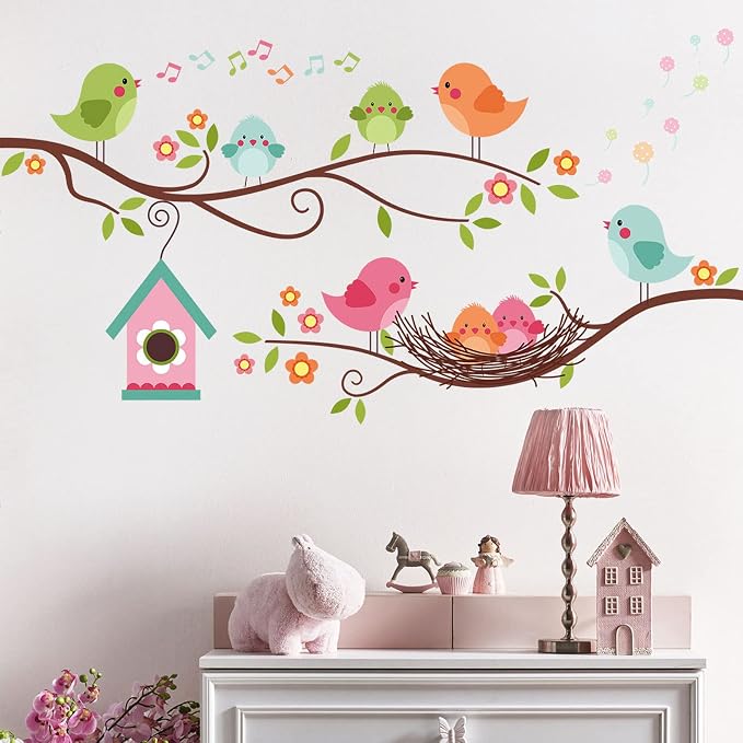 Cute Singing Robin Bird on Tree Branch Flower Wall Decal Sticker 23x43Inch | Removable Peel Stick Art Murals for Baby Kids Bedroom Classroom Nursery Decor - Image 5