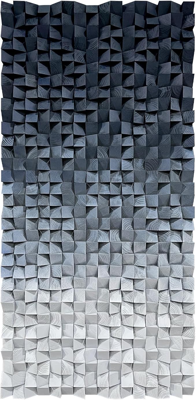 LIUZEYUE Blue and White Textured Wood Wall Art, Monochrome Block Gradient | extra large carved wood wall art; black and white, block shadow depth; stair landing narrow-wall centerpiece; 23.6 x 47.2 in - Image 2
