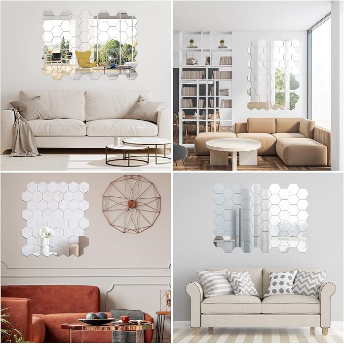 96 Pcs Hexagon Mirrors for Wall, Mirror Stickers, 3.94 x 3.43 x 1.97 Inch - Image 3
