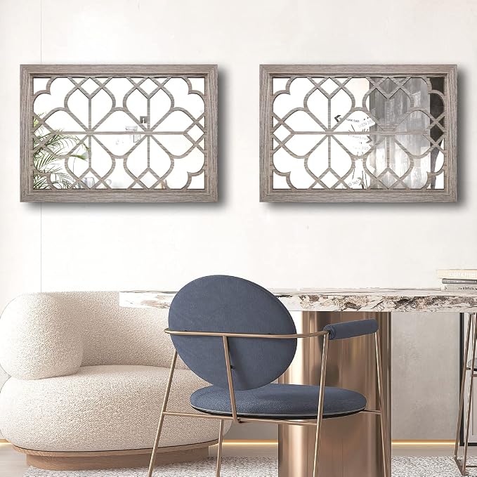 Wocred Set of 2 Rectangular Wall Mirror,Gorgeous Rustic Farmhouse Accent Mirror,Barn Wood Color Entry Mirror for Bathroom Renovation,Bedrooms,Living Rooms and More(11”x15”) - Image 2