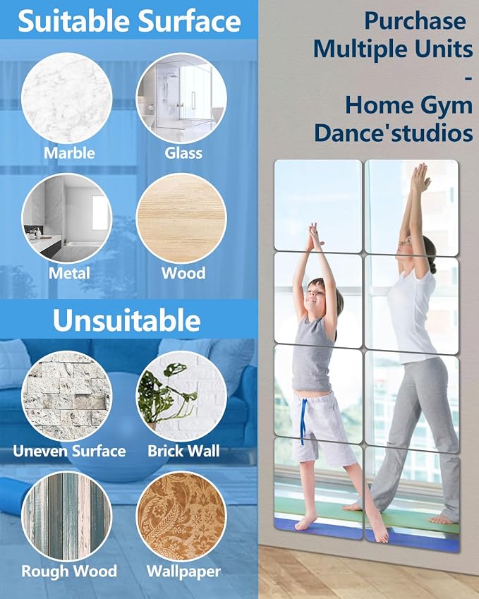 Unbreakable Mirror Tiles Self Adhesive,4PCS 8”x8” Toddler Mirror for Classroom Decor, Peel and Stick On Small Mirrors for Wall Decor, Shatterproof Plastic Mirrors Stickers for Kids Decorative - Image 6