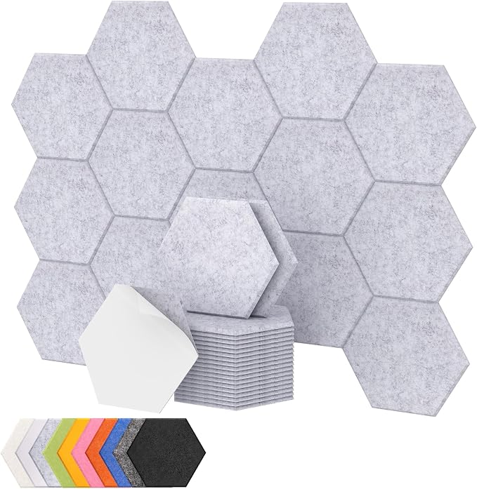 18 Pack Hexagon Acoustic Panels, TONOR 12"x 10"x 0.4" High Density Sound Proof Panels for Walls, Sound Dampening Insulation Treatment Wall Panels, Sound Absorbing Padding for Studio, Office, Home Grey by TONOR