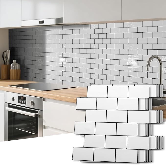 Art3d Subway Peel and Stick Backsplash, 10-Sheet, White with Black Grout by Art3d
