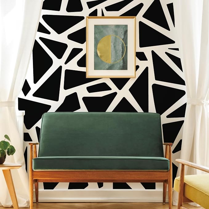 Large Black Boho Geometric Wall Decals, Modern Triangle Wall Décor | Stunning bold aesthetic accent wall in minutes. Peel and stick matte black vinyl stickers for living room, bedroom, office. - Image 4