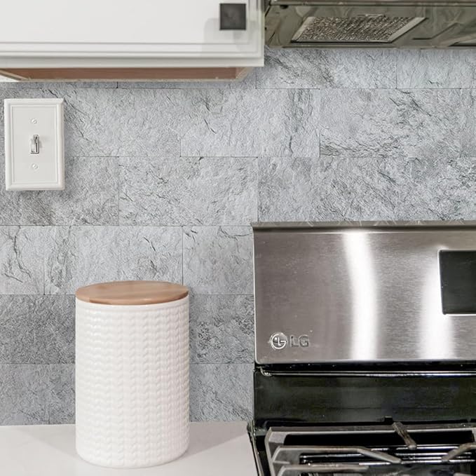 AULIGET 2-Piece Light Slate Peel and Stick Backsplash Wall Tiles, 6" x 12" PVC Faux Stone Stick on Tiles for Backsplash Kitchen, Bathroom, Laundry Room, Camper, Fireplace - Image 6