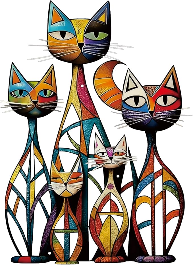 Wesiti Cat Wall Art Metal Decor Colorful Retro Mid Century 10.6x15.7 in | Iron Sculpture for Cat Lovers, Geometric Design for Living Room Bedroom Kitchen Office, Adds Retro Artistic Personality by Unteilti
