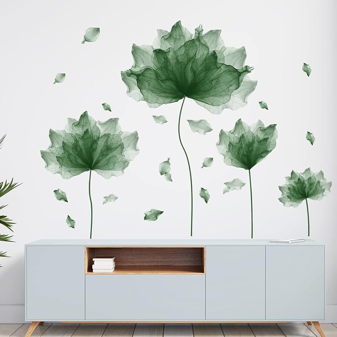 39.3'' x 32.6''Flower Petal Wall Decal Floral Wall Sticker (Green) | Removable waterproof peel and stick wall art for nursery, baby room, classroom, living room, bedroom, office and bathroom by RoyoLam