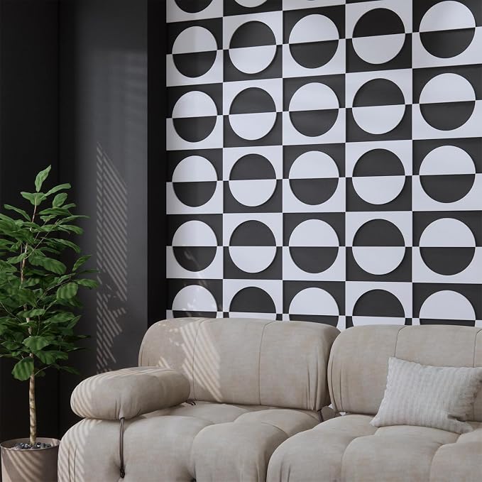 12PCS PVC Modular Decorative Fretwork Wall Panels for Living Room Lobby Bedroom, Half Circle-White Matte White Finish by Unknown