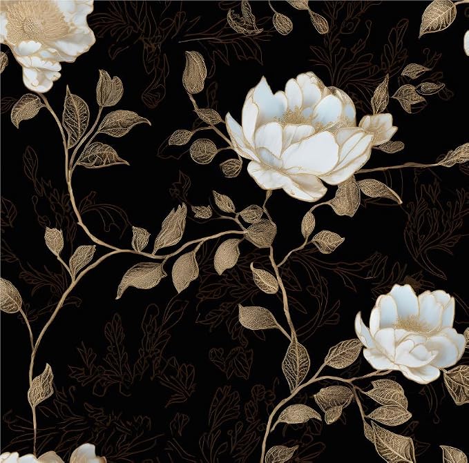 Laatse Vintage Dark Black Golden Floral Wallpaper Peel and Stick 17.5"x197" | Self Adhesive/Removable/Waterproof/Thick Vinyl Contact Paper for Bathroom Bedroom Shelf Cabinet Drawer,Prepasted,Easy Peel by Laatse