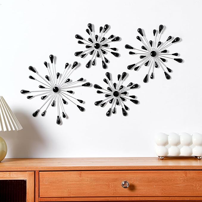 Hicarer 4 Pcs Starburst Wall Decor, Metal Wall Art, Black Diamond - Image 2