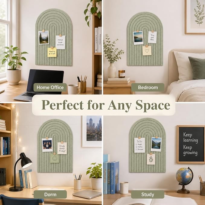 Large Arched Felt Bulletin Board, Sized 36" x 24" for Office & Wall Decor – 6 Customizable Adhesive Tiles with Pins are Perfect to Display Your Photos (Sage Green-A) - Image 6