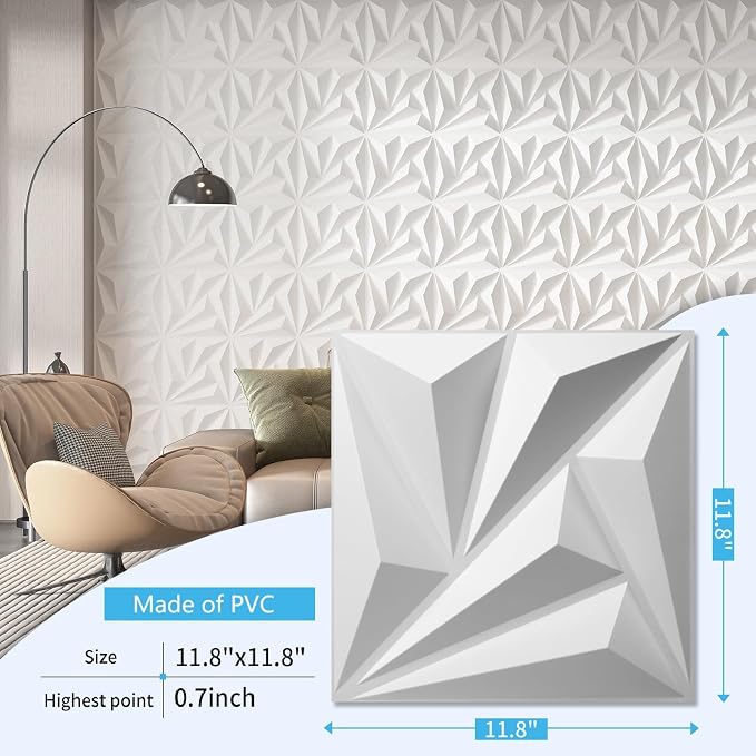 Art3d 20 Pack Decorative 3D Wall Panels, 19 Sq.feet PVC Interior Wall Décor, 11.8"x11.8", White - Image 2