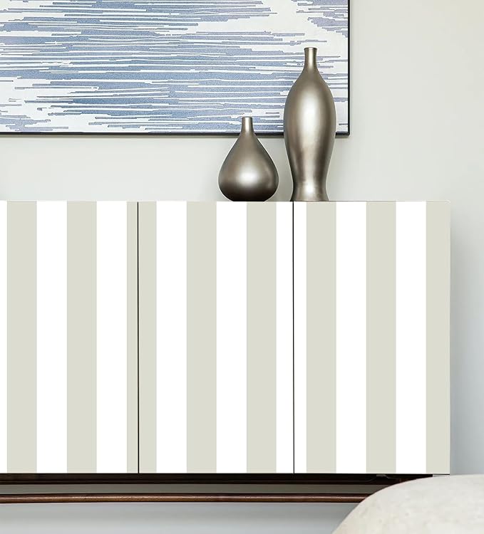 Guvana 17.7"×118" Brown and White Wallpaper Striped Peel and Stick Wallpaper Modern Removable Contact Paper Self Adhesive Waterproof Wall Paper for Bedroom Cabinets Decor - Image 3