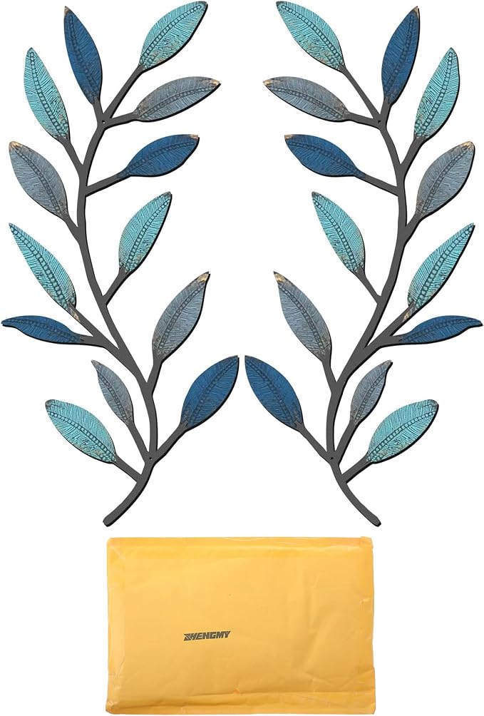 Zhengmy 2 Pcs Metal Leaf Wall Art Vine Branch Decor,Vintage Blue | Olive Branch Metal Decor for Living Room Hallway, Symmetrical Leaf Pair for Doorway Entryway, Lightweight Hanging Art Design - Image 7