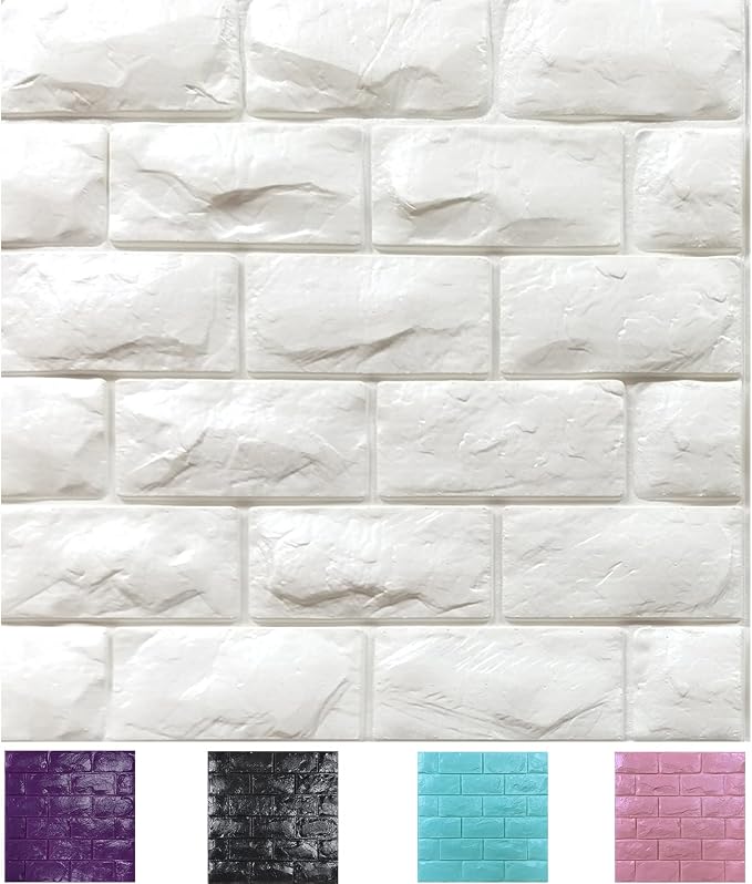 11PCS 3D Wall Panels Peel and Stick Faux Brick Wallpaper White Self Adhesive Foam Brick Paneling Faux Stone Wall Panels (11PCS, White) by Yutianli