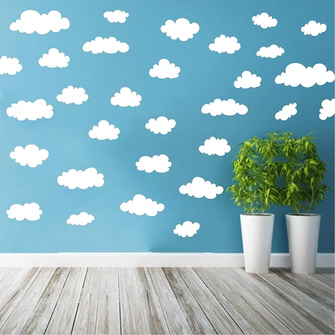 34 Pcs Big Clouds Wall Stickers, Removable Cloud Decor Wall Decals Vinyl Sticker Self Adhesive Wallpaper Mural for Girls Bedroom Nursery Children Baby Kids Living Room Home Art Mural Decorations - Image 6
