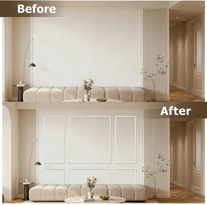 Pre-Cut Peel and Stick Wall Molding Kit Wainscoting Trim- Self Adhesive Premade Accent Panel Chair Rail for Interior Moulding Home Decor Accent Wall Set of 6 pcs - 3 Top 3 Bottom, Ready to Assemble - Image 9
