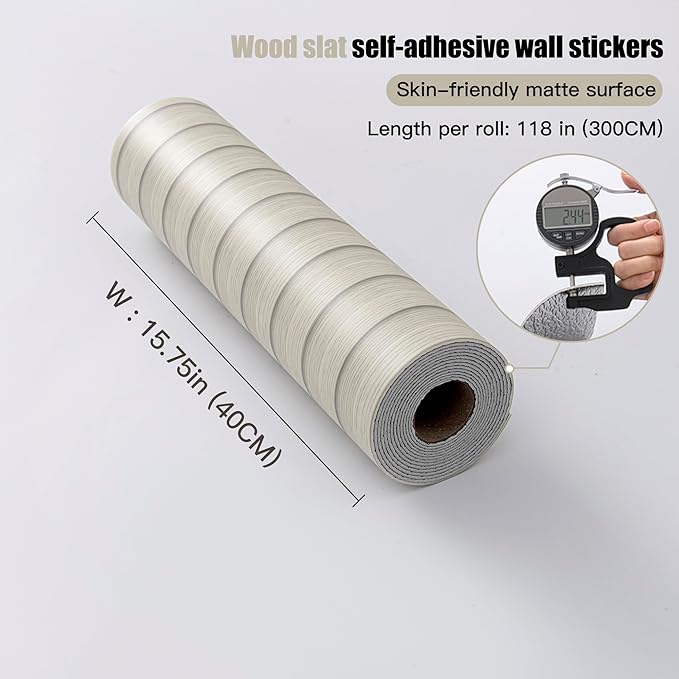 Beige Peel and Stick Slat Wall Panels,Wood Grain Paneling 118"x15.75" | (13Sq.ft)Self-Adhesive,Soundproof,Moisture-Resistant,3D,Faux Wood Panels,for Bedroom,Bathroom,Entryway,Walls & Ceilings - Image 4