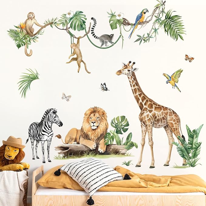 decalmile Jungle Animal Tropical Leaves Safari Wall Decals Stickers (XL) by decalmile