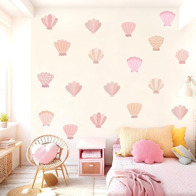 Seashell Wall Decals, Peel and Stick Under the Sea Watercolor Scallop Mural, Beach Seashell Wall Stickers for Kids, Boys and Girls Room & Nursery Decor (Seashell Wall Decals) - Image 6