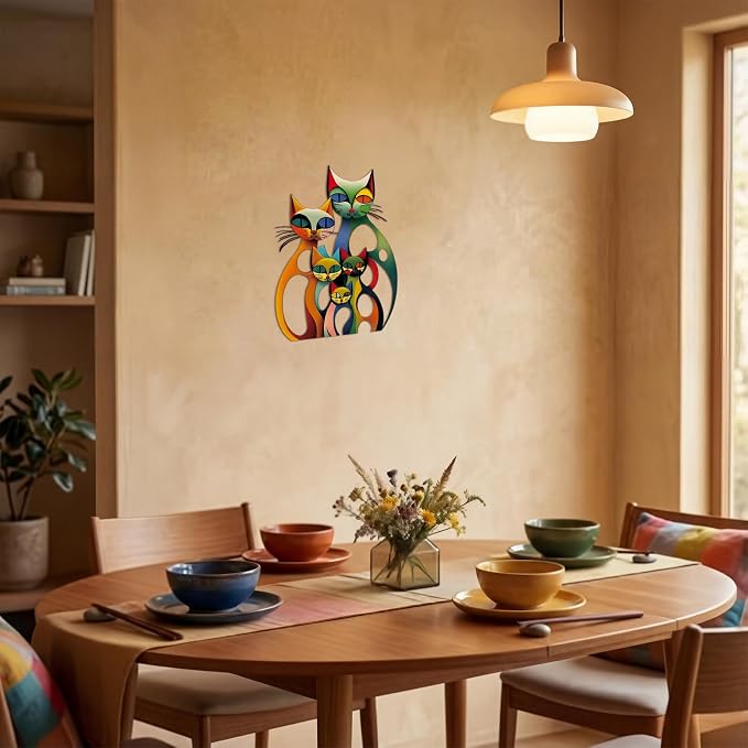 Wesiti Cat Wall Art Metal Sculpture Colorful Mid Century Decor 13.78x11 | Iron Sculpture for Feline Lovers, Retro Design for Living Room Bedroom Office, Vibrant Colorful Home Decoration - Image 7