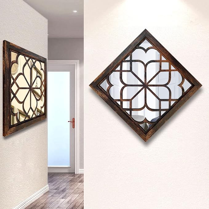 Wocred 20inch 2 PCS Square Wall Mirror,Gorgeous Rustic Farmhouse Accent Mirror, Caramel Color Entry Mirror for Bathroom Renovation,Bedrooms,Living Rooms and More. - Image 3