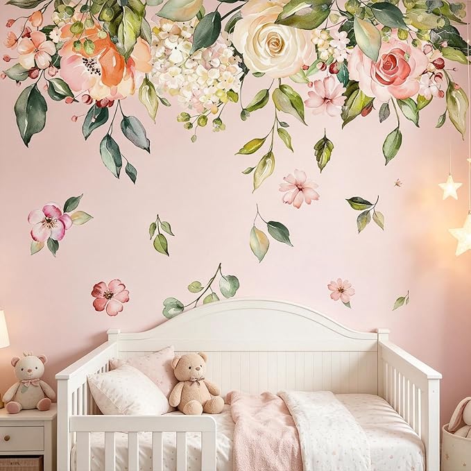 Watercolor Flower Floral Garland Wall Decal Wedding Bedroom Decor Sticker | Watercolor floral garland wall decal, romantic removable decor for bedroom living room bathroom,wedding backdrop bridal room - Image 5