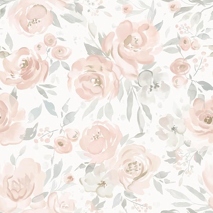 Ismoon Pink Floral Peel Stick Wallpaper Boho Watercolor Stick on Wall Paper | 17.3x393in Watercolor Contact Paper for Cabinet Removable Self Adhesive Vinyl Wallpaper for Girl Bedroom Accent Wall Decor by Ismoon