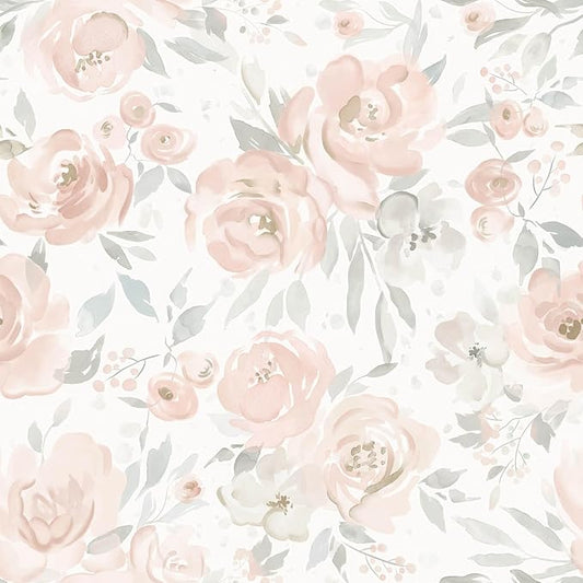 Ismoon Pink Floral Peel Stick Wallpaper Boho Watercolor Stick on Wall Paper | 17.3x196in Watercolor Contact Paper for Cabinet Removable Self Adhesive Vinyl Wallpaper for Girl Bedroom Accent Wall Decor by Ismoon