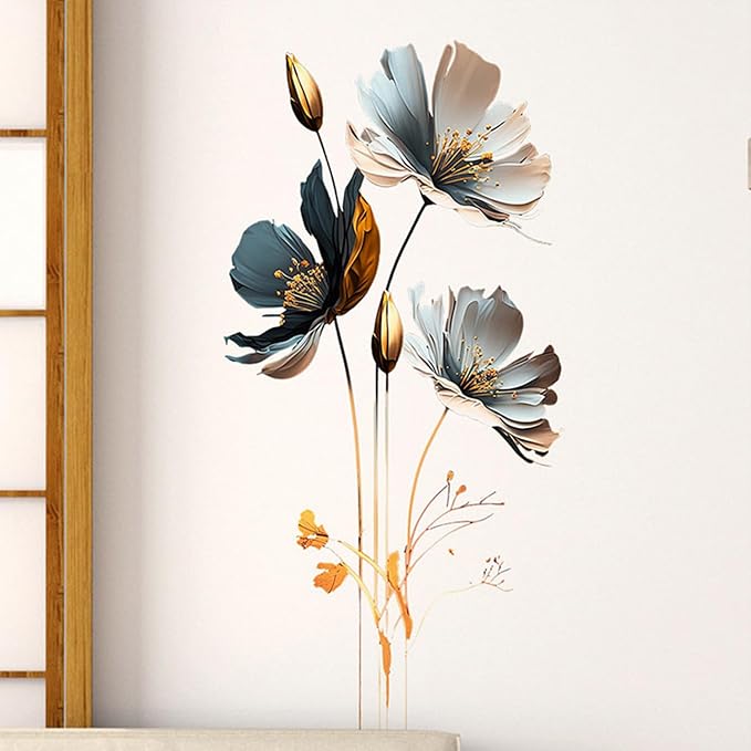 Gold Wall Decals 3D Flower Wall Sticker, Classical Plum Blossom Flower Decals Peel and Stick 3D Wall Art Murals for Girls Bedroom Nursery Living Room TV Home Decor - Image 6