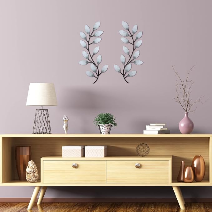 Zhengmy 2 Pcs Metal Leaf Wall Art Vine Branch Decor,Retro White | Olive Branch Metal Decor for Living Room Hallway, Symmetrical Leaf Pair for Doorway Entryway, Lightweight Hanging Art Design - Image 4