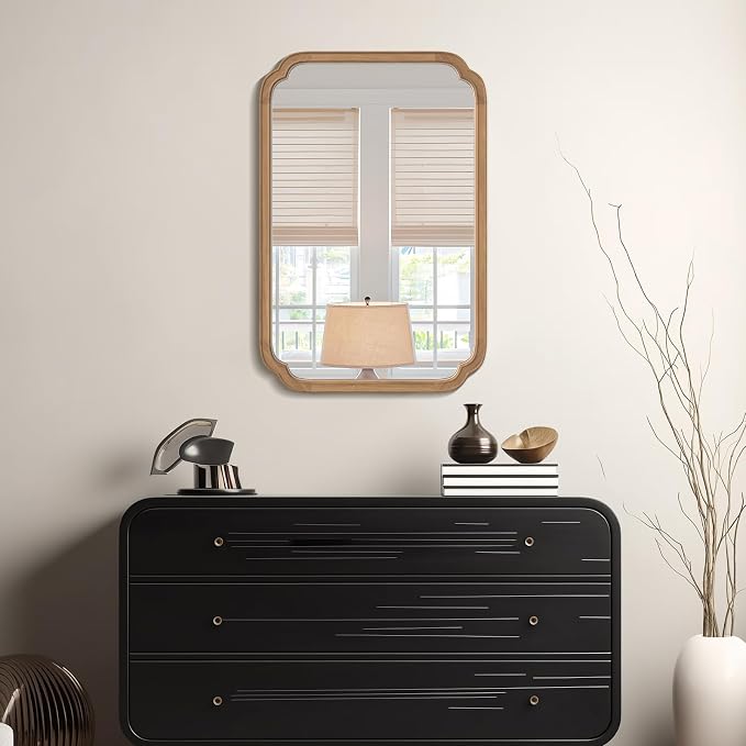WallBeyond 24" x 36" Rounded Corner Arch Wall Mirror with Wood Frame for Entryway, Living Room or Bedroom Home Decor - Light Woodgrain [24" x 36" Honey-Colored] - Image 3