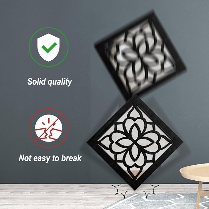 2 PCS Square Wall Mirror,Rustic Farmhouse Wall Mirrors,12 inch Small Mirror Art (style2 Black) - Image 8