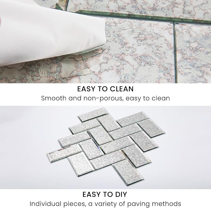 Peel and Stick Antique Mirror Subway Tile 3 x 6 Inch Beveled Mirror Tile for Kitchen Backsplash Bathroom Wall (40 Pcs) - Image 8