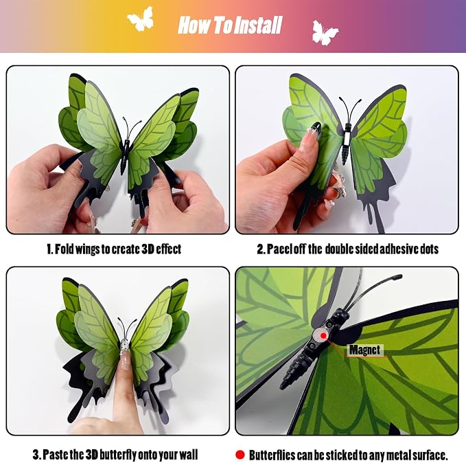 SAOROPEB 3D Butterfly Wall Decor, 24 Pcs Cottagecore Butterfly Decorations | Double Layer for Party Decorations Locker Decor Refrigerator Decal, Reusable - Image 7