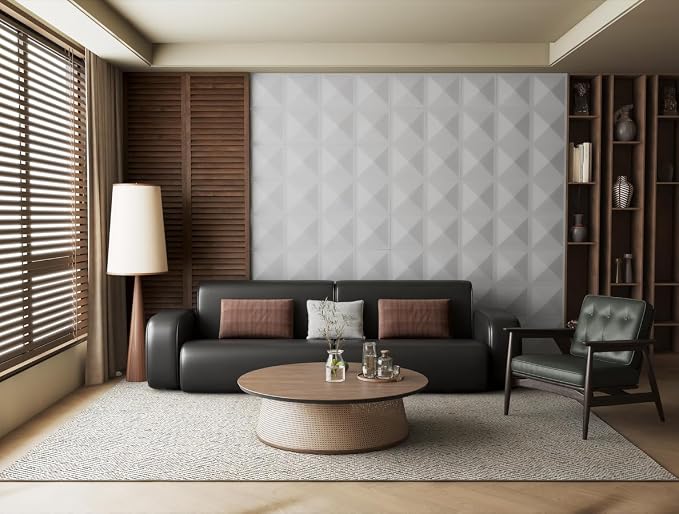 12 Pack 3D Wall Panels for Interior Wall Decor, Accent Felt Wall Panels for Office Living Room Bedroom Hotel Lobby, 12''x12'' PVC Pyramid Wallpapers Cover 12.Sq.Ft（White） - Image 8
