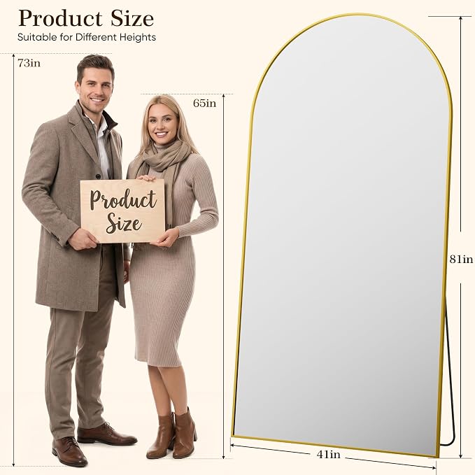 81"x41" Arched Full Length Mirror, Full Body Floor Mirror, Gold - Image 2