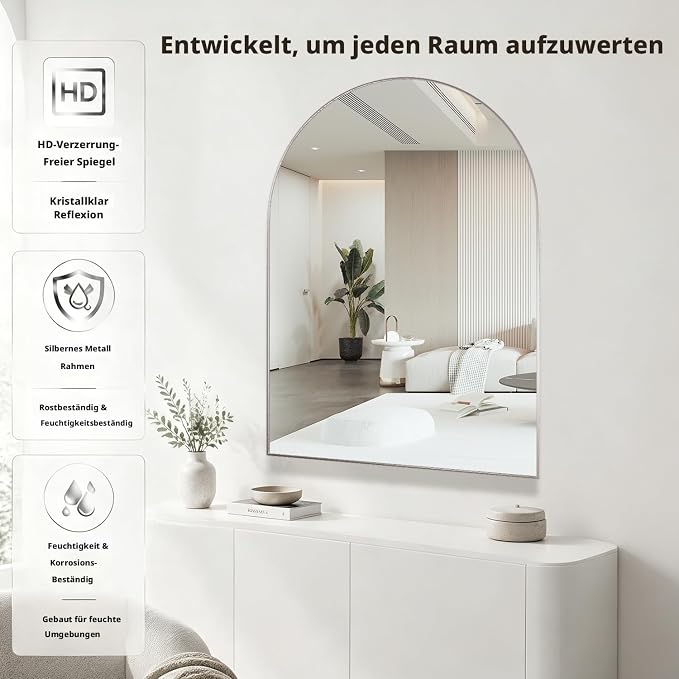 Arched Wall Mirror for Bathroom, 30"x40" Arched Mirror Wall Mounted Mirror with Metal Frame, Silver Vanity Mirror Decor for Mantle, Bedroom, Entryway, Living Room - Image 3