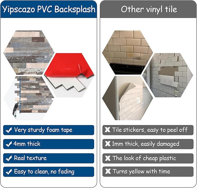 Yipscazo 10 Sheets Peel and Stick Wood Metal Tile Backsplash, Stick on Tiles for Backsplash Kitchen, Bathroom, Laundry Room, Camper, Fireplace (12'' X 12'', Mix Rustic with Gold) - Image 7