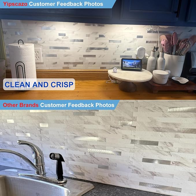 Yipscazo 2026 New Upgrade Peel and Stick Stone Metal Tile Backsplash, Stick on Tiles for Backsplash Kitchen, Bathroom (20 Sheets, Marble White Metal) - Image 3