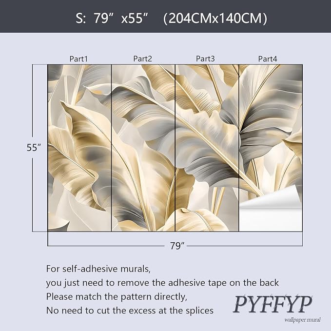 PYFFYP-Golden Banana Leaf Peel and Stick Wallpaper murals for Bedroom - Image 6