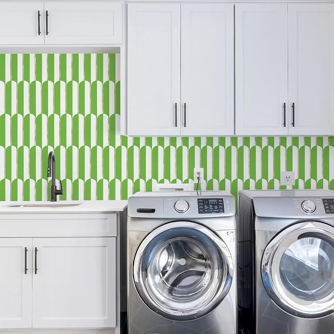Vamos Tile Peel and Stick Backsplash Seamless Tile,Fish Scale,Matt,10-Sheet | 11.9''x10.8'',White & Grass Green PVC+Light Gold Stick on Backsplash Tile for Kitchen & Bathroom & Laundry & Camper - Image 3