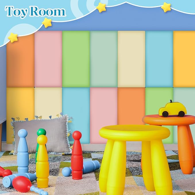 Hahafelt 8 Pack Wall Padding for Playroom Peel and Stick Headboard 15.75" x 7.87" x 1.18" 3D Anti Collision Upholstered Wall Panels Self Adhesive Headboard Panel for Protection (Fresh Colors) - Image 3