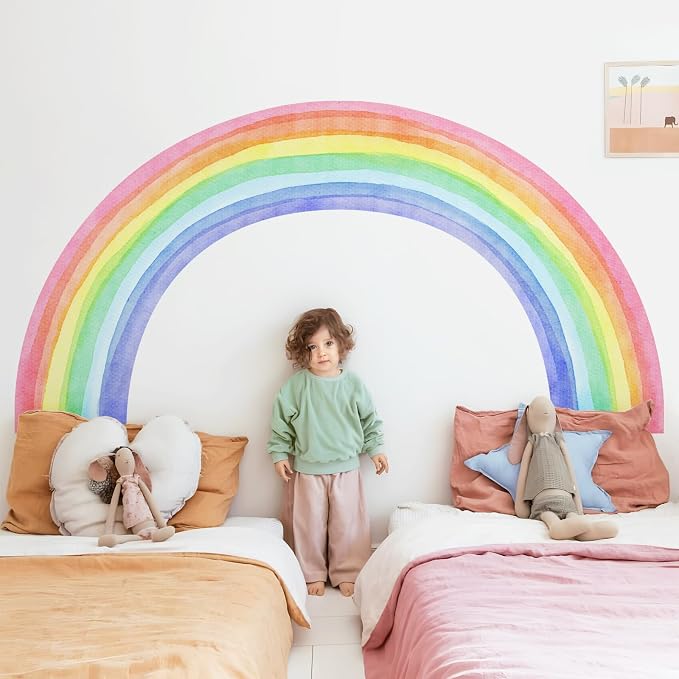 83"x43" Large Rainbow Wall Stickers, Mural Watercolor Half Rainbow Wall Decals Peel and Stick Vinyl Wall Art Decor for Girls Bedroom Kids Nursery Living Room Playroom Toddler - Image 7