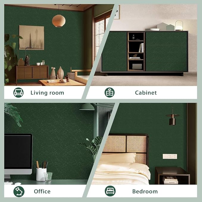 Dark Green Peel and Stick Wallpaper Removable Silk Texture Contact Paper | 15.7" X 393.7" Self Adhesive Vintage Embossed Stick on Wallpaper Home Decorativon for Wall Shelf Liner Paper - Image 6