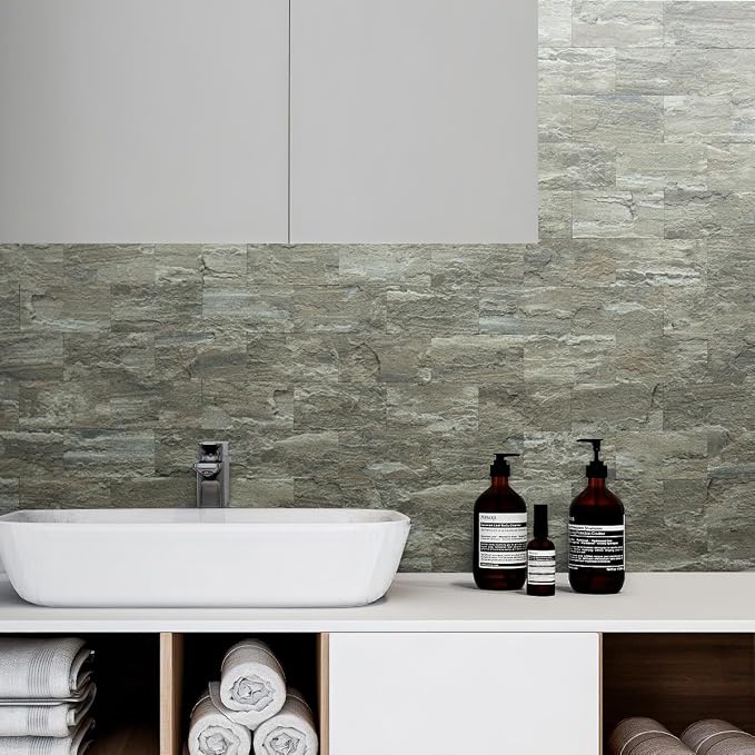AULIGET 4-Piece Faux Stone Peel and Stick Backsplash Wall Tiles, 3" x 6" Apache Brown Rock PVC Stick on Tile for Backsplash Kitchen, Bathroom, Laundry Room, Camper, Fireplace - Image 2
