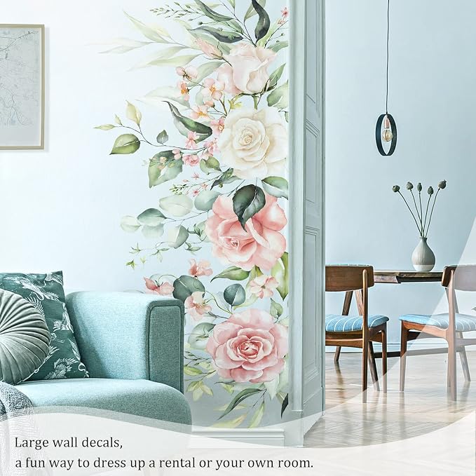 Flowers Leaves Wall Decals Peel and Stick, Large Hanging Floral Vinyl Wall Stickers, Removable Vine Home Decor Art for Bedroom Living Room Classroom Office - Image 7
