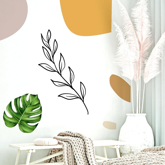 Tropical Monstera Leaf Wall Decal - Modern Abstract Plant Stickers with Geometric Shapes - Boho Minimalist Wall Decor Art for Bedroom, Living Room, Nursery - Removable Vinyl Mural for Home Decor - Image 3