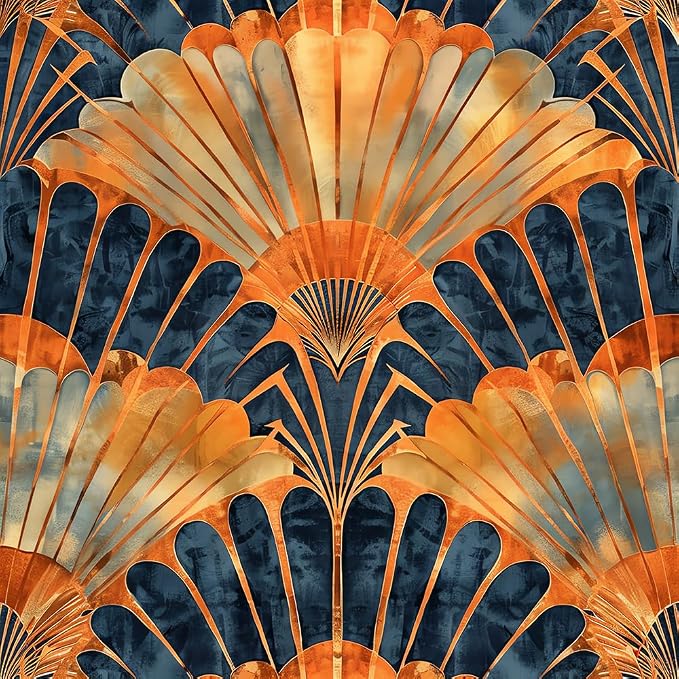 18"x236" Brown Orange Fan-Shaped Geometric Art Boho Peel and Stick Self Adhesive Wallpaper Removable Contact Paper Stick on Easy Peel Off Wall Paper for Kitchen Bedroom Bathroom Renter by VistaPalette